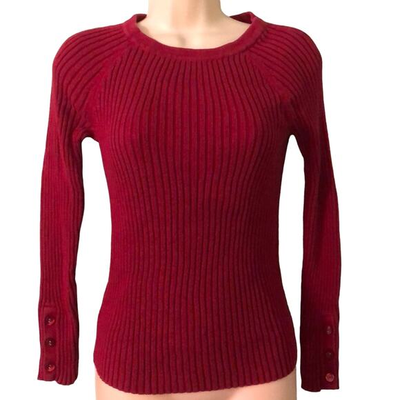 Ann Taylor Loft Red Ribbed Knit Sweater Woman Size Small Slim Fit Preppy - Picture 1 of 6